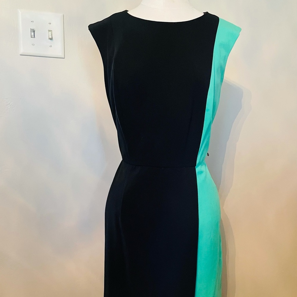 Teal and black color block dress